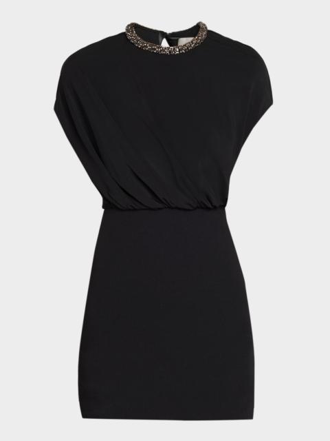 ROLAND MOURET Crystal-Collar Sleeveless Blouson Mini Dress