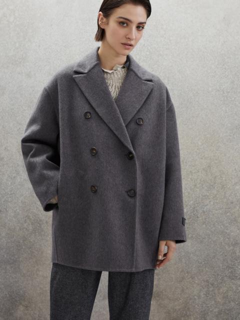 Brunello Cucinelli Hand-crafted cashmere double beaver cloth pea coat with Precious patch