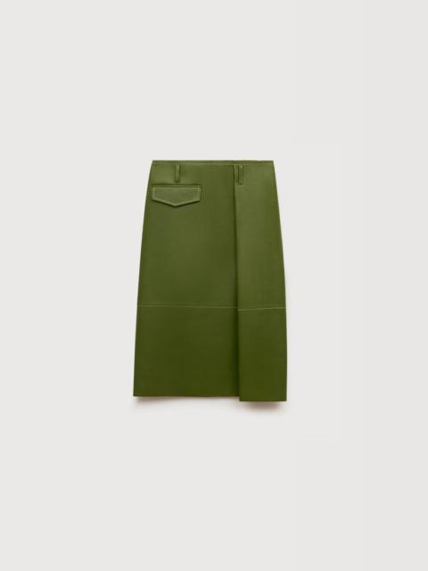 GREEN BONDED NAPPA LEATHER MIDI SKIRT WITH POCKET