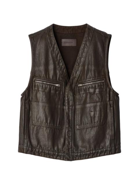 Lemaire utility vest in coated broken twill