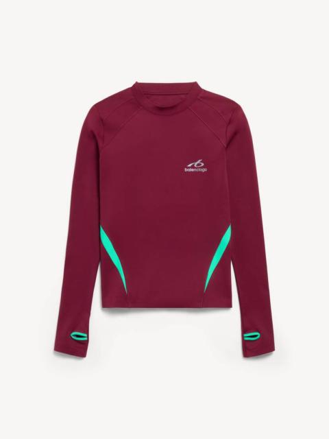 BALENCIAGA Men's Techwear Fitted Long Sleeve Top in Burgundy/aqua
