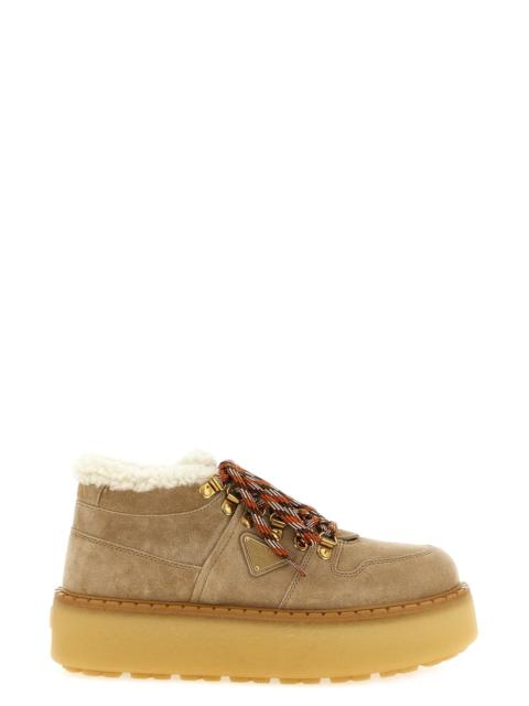 Prada Lace-Up Ankle Boots With Shearling