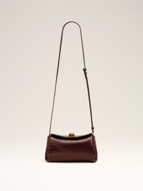 AMI Paris MINI BROWN CROCODILE EMBOSSED COW LEATHER CARROUSEL BAG