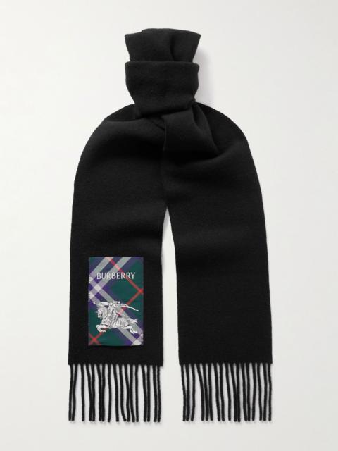 Burberry Fringed Appliquéd Cashmere Scarf Black