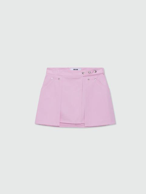 MSGM Pink cotton gabardine wrap miniskirt with metal buttons