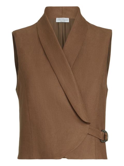 Brunello Cucinelli diagonal-buckle linen gilet