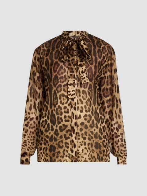 Dolce & Gabbana Women's Leopard-Print Silk Tieneck Blouse - Leo New