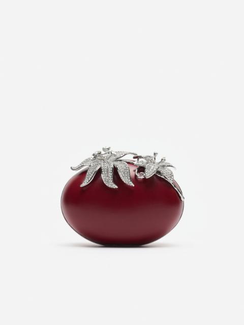 self-portrait Red Leather Crystal Flower Oval Clutch Bag