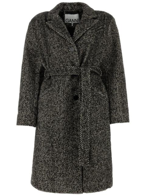 GANNI GREY FLUFFY WOOL CURVED SLEEVES COAT | REVERSIBLE