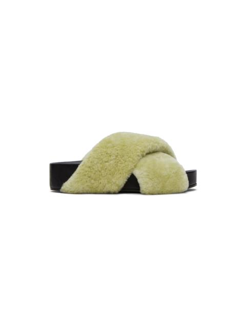 Jil Sander Green Shearling Slides