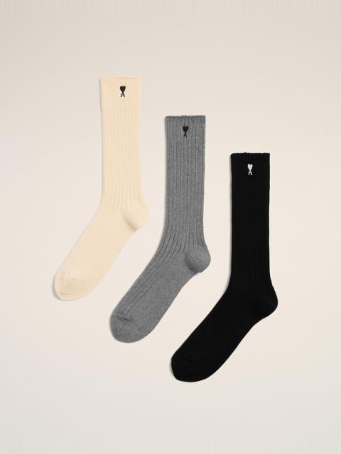AMI Paris COTTON THREE-PACK SOCKS WITH AMI DE COEUR
