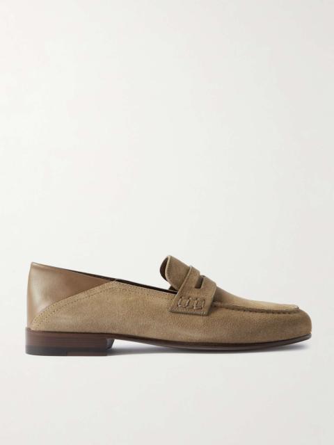 Manolo Blahnik Plymouth Collapsible-Heel Suede and Leather Penny Loafers