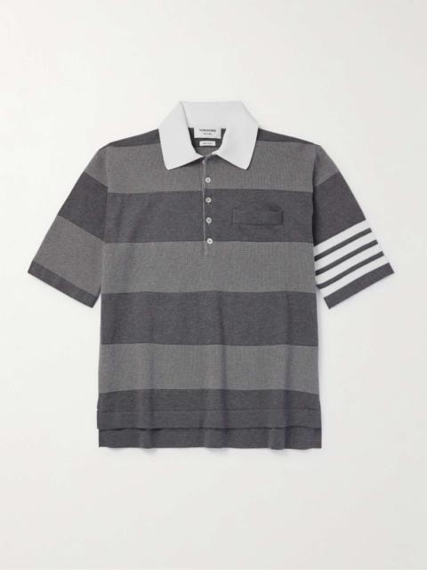 Thom Browne Striped Textured-Cotton Polo Shirt