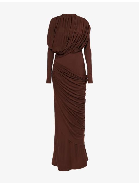 deme Donna Draped Stretch-Mesh Maxi Dress