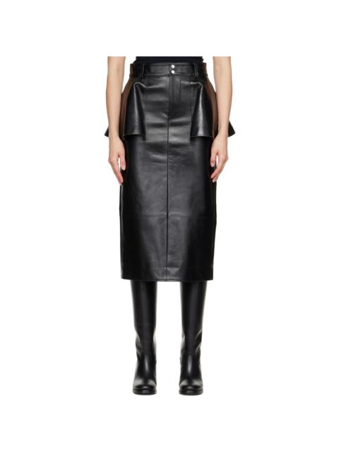 sacai Black Leather Midi Skirt