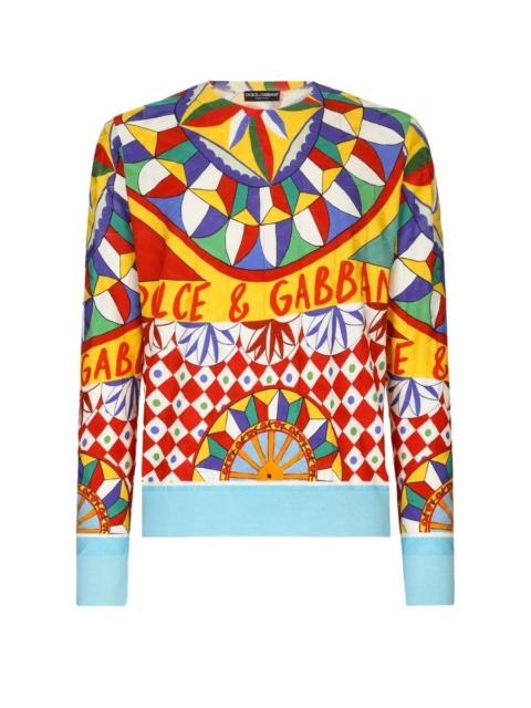 Dolce & Gabbana 3D Jacquard Silk Sweater with Carretto Print