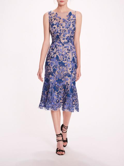 Marchesa EMBROIDERED TULLE MIDI DRESS