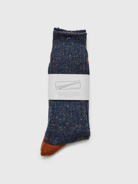 ANONYMOUSISM Tweed Nep Crew Sock in Navy Melange