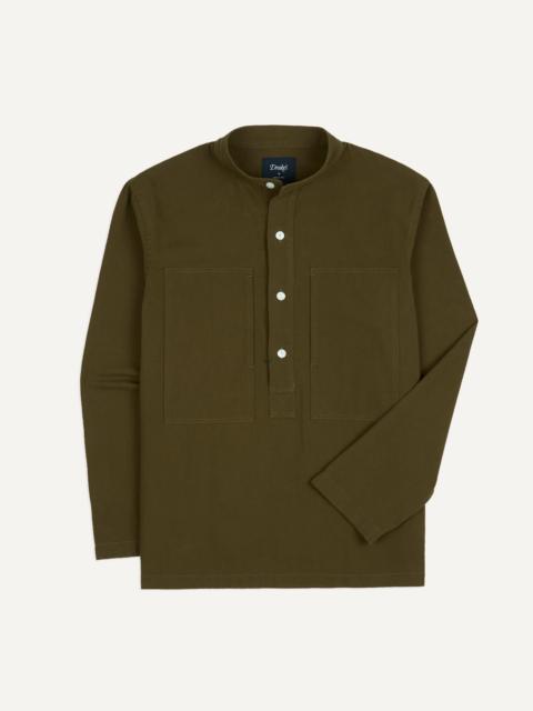 Drake's Khaki Cotton Mandarin Collar Popover Shirt