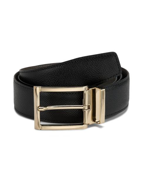FERRAGAMO Men's Adjustable Grained Leather Belt - Nero Concrete