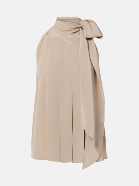 Max Mara Pleated tie-neck silk crêpe de chine top