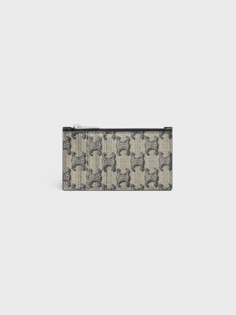 CELINE Zipped Compact Card Holder TRIOMPHE CANVAS & CALFSKIN BEIGE