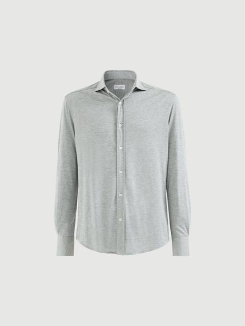 Brunello Cucinelli Silk and cotton lightweight jersey shirt with spead collar