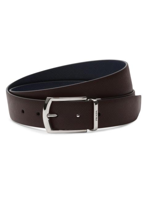 Prada Men's Reversible Saffiano Leather Belt - Brown Blue