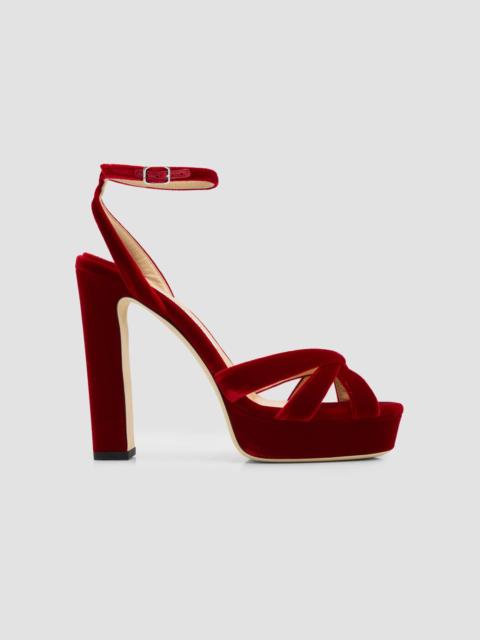 JIMMY CHOO Women's Kove 120MM Velvet Platform Sandals - Ruby Red