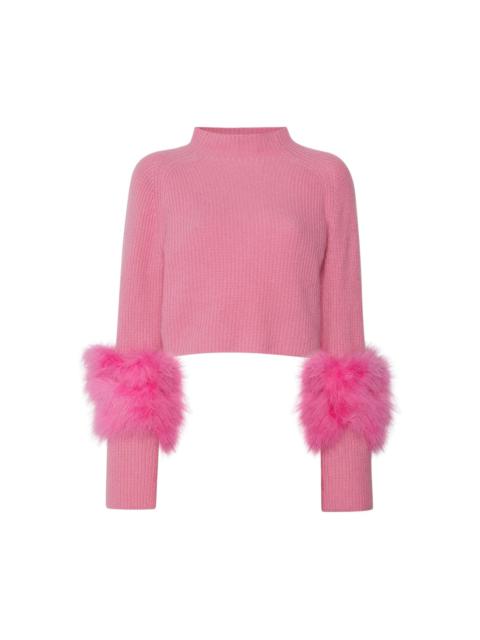 LAPOINTE Airy Cashmere Cropped Sweater With Marabou Feathers