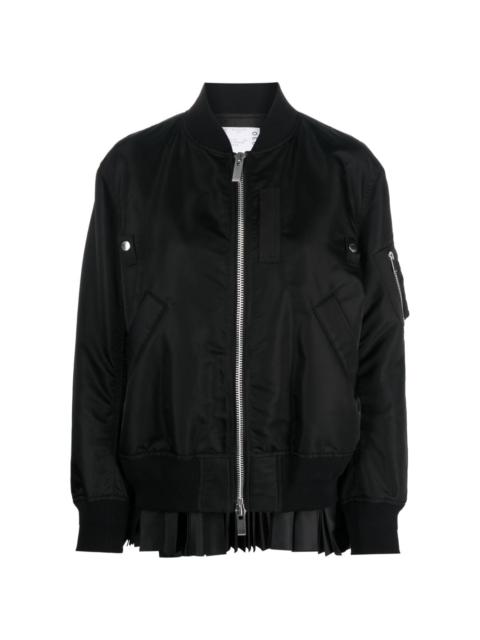 pleated-hem zip-up bomber jacket