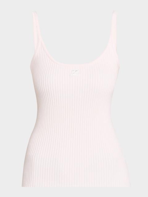 courrèges Logo Ribbed Knit Tank Top