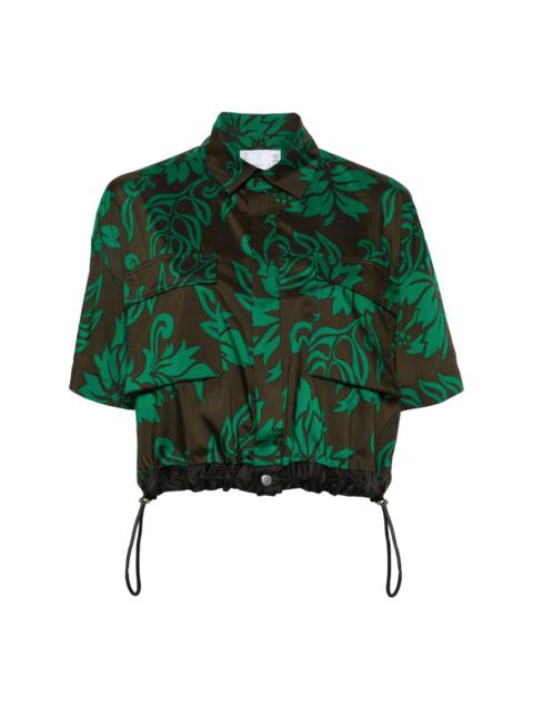 sacai leaf-print cropped shirt
