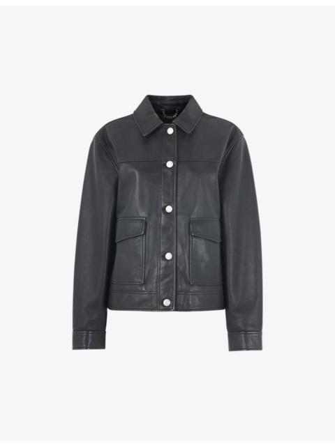 WHISTLES Natia patch-pocket leather overshirt