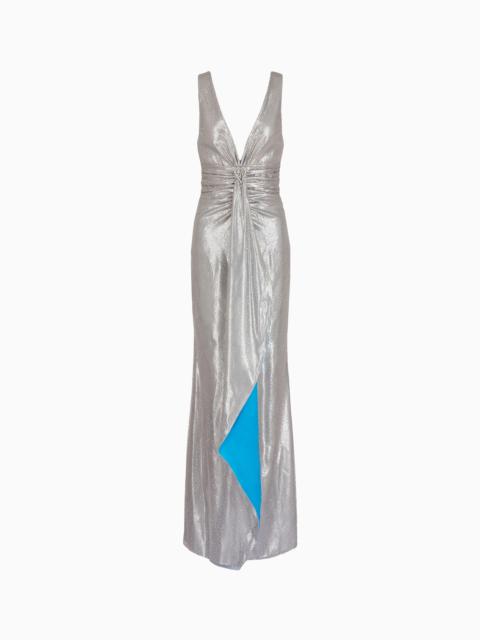 GIORGIO ARMANI Lurex and tulle long dress with rhinestone embroidery