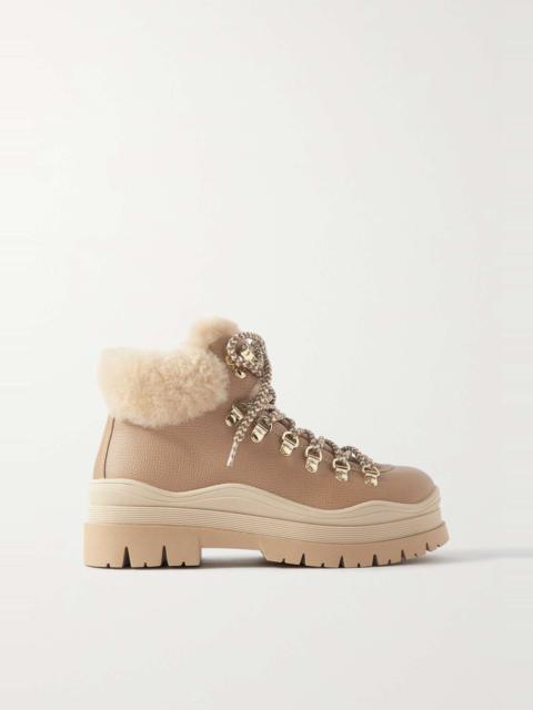 Arosa shearling-trimmed textured-leather hiking boots