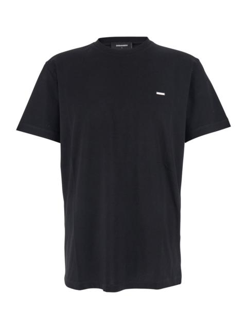 DSQUARED2 Dsquared2 Men Black Crewneck T-Shirt With Patch Logo On The Front In Cotton Man