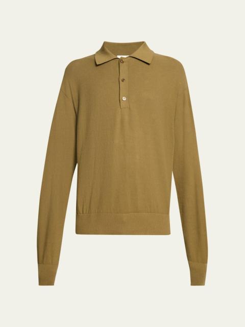 SAINT LAURENT Men's Cotton Knit Polo Sweater