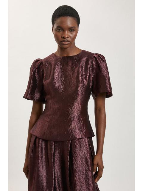 KAREN MILLEN Petite Metallic Textured Puff Sleeve Top