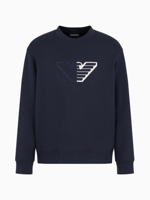 Double-jersey sweatshirt with embossed oversized eagle on a chevron background