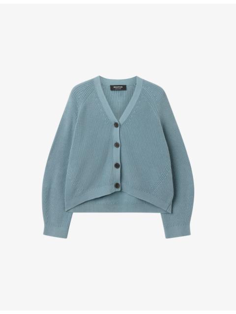 WHISTLES Ribbed V-Neck Cotton Cardigan