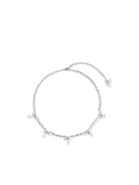 self-portrait crystal-bow pearl-charm necklace