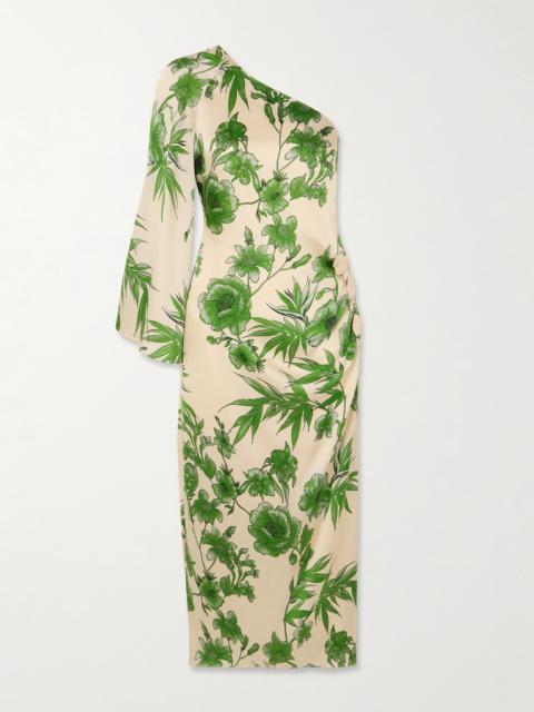 BORGO DE NOR Atlantis One-shoulder Embellished Floral-print Satin Midi Dress
