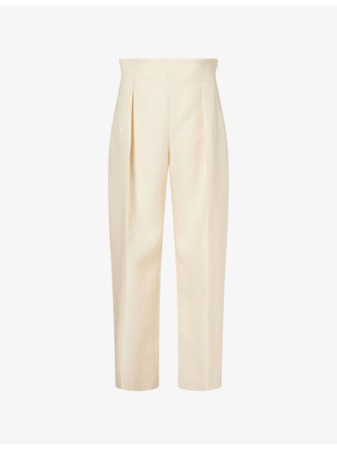 KHAITE Somera Flat-Front Pleated Wool And Silk Trousers