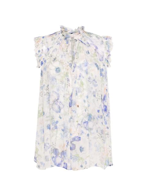 Garden-print frilled blouse