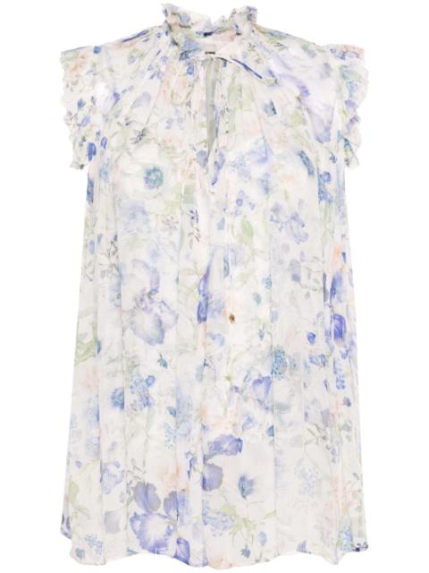 Garden-print frilled blouse