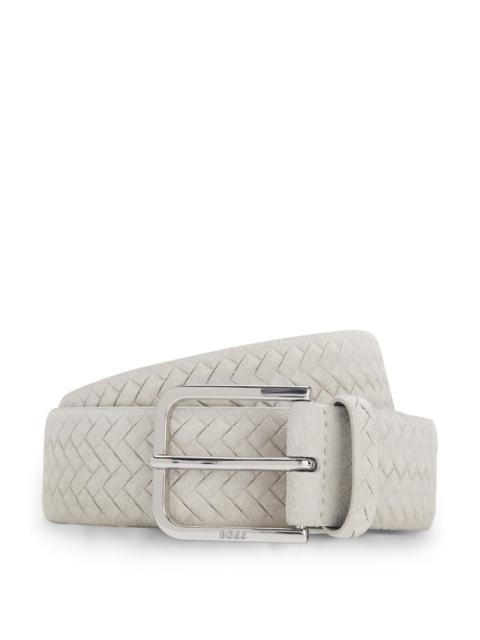 BOSS LOGO-BUCKLE BELT IN WOVEN SUEDE
