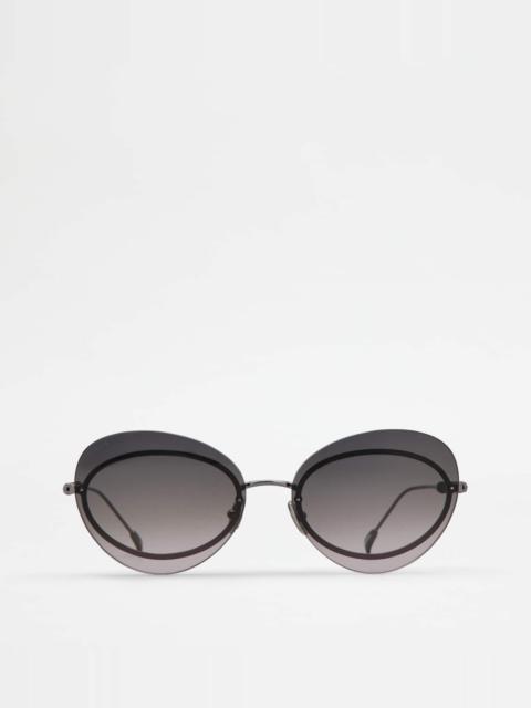 Tod's TEARDROP SUNGLASSES WITH TEMPLES IN LEATHER - GREY