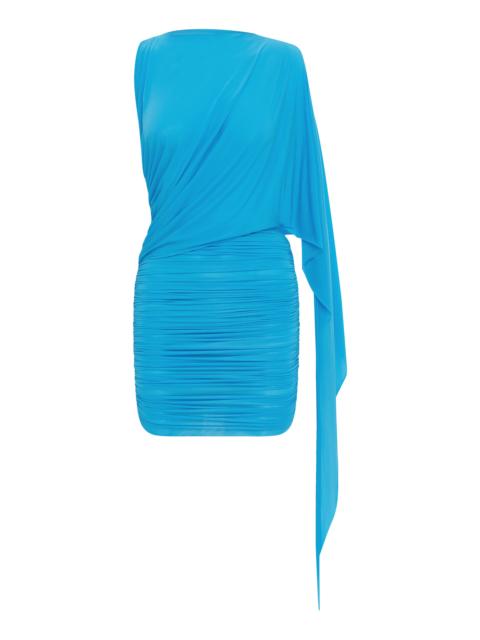 ALEX PERRY One-Shoulder Draped Mini Dress turquoise