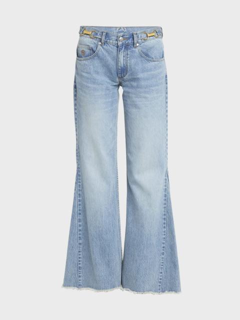Mid-Rise Vintage Blue Hardware-Detail Bootcut Jeans